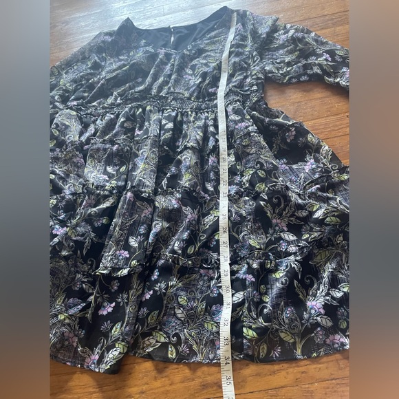 Torrid Mini Lurex Chiffon Tiered Dress sz 1X floral ruffle metallic grunge fairy - Picture 14 of 14